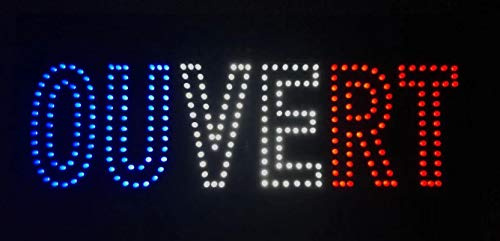 Enseigne lumineuse à LED OUVERT double ligne Bleu/Blanc/Rouge 48x24x2.5cm