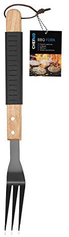 Chef Aid BBQ Fork - Sharp Prongs for Holding Meat and Rubberized Handle for Comfort Grip, Non-Stick Coating, Heat Resistant and Durable for Grilling Over Open Flame, Silver, 40.2 x 3.6 x 3.1 cm