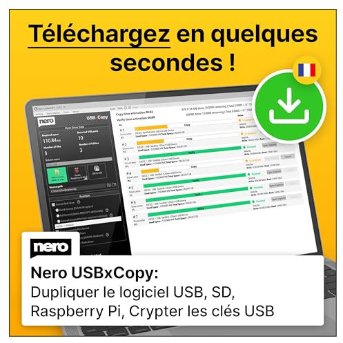 Nero USBxCopy | copier plusieurs clés USB en même temps & vérifier automatiquement | effacer les données sensibles | Win 11 / 10 / 8 / 7 | 1 Appareil | Licence illimitée | Code d’activation par email
