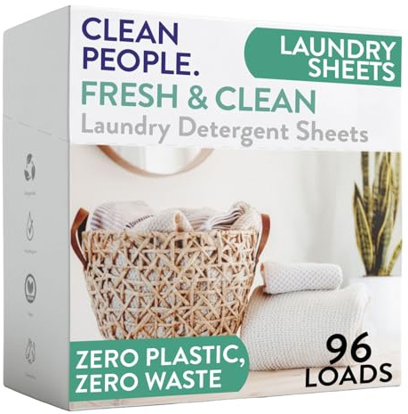 Clean People Laundry Detergent Sheets - Recyclable Packaging, Hypoallergenic, Stain Fighting - Ultra Concentrated, Laundry Soap - Fresh Scent, 96 Pack