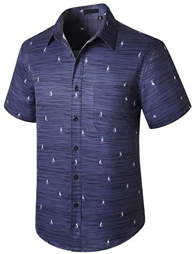 Enlision Men Funky Hawaiian Shirts Short Sleeve Casual Button Down Front Pocket Summer Aloha Party Shirt Beach Palm Tree Holiday Surf Print Blue Hawaii Shirt Unisex L