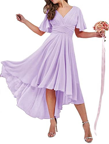 Robe de princesse plissée à manches courtes et col en V pour femme, lilas, 38