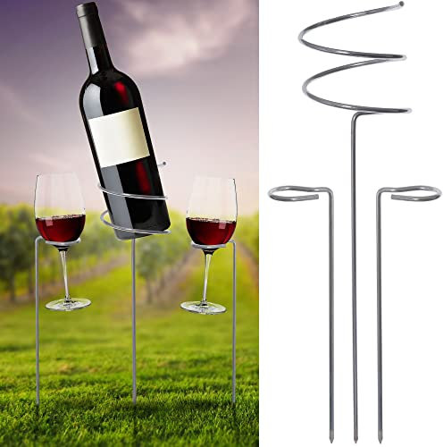 ASAB Wine Bottle & Wine Glass Holder | Stainless Steel Two Wine Glass Holder | Easy Mount Wine Bottle Holder | No Spillage | Perfect For Outdoor Garden Parties, Beaches & Camping