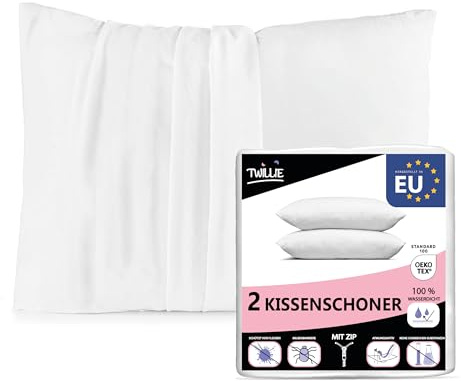 Twillie 2er Set Wasserdichter Kissenbezug - für Kopfkissen 45 x 45 - Oeko Tex® zert Kopfkissenbezug Jersey Micro Atmungsaktiv - Ultradünn und Ultraweich – Reißverschluss