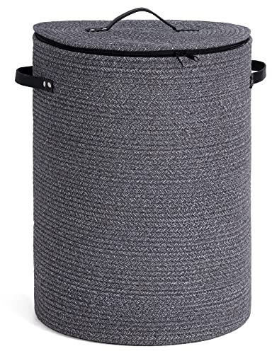 CHICVITA Large Laundry Hamper with Lid, 58L, Tall Clothes Laundry Basket for Bedroom, Rope Laundry Bin for Clothes, Blankets, Toys, Woven Laundry Basket for Living Room, 15 x 20 inches, Grey