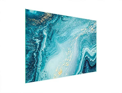 DarHaus Couvercle pour plaque de cuisson universelle en céramique, à induction, Planche à découper en verre 40 x 30 cm, protection anti-éclaboussures, plaque en verre, cuisine, Marbre Turquoise