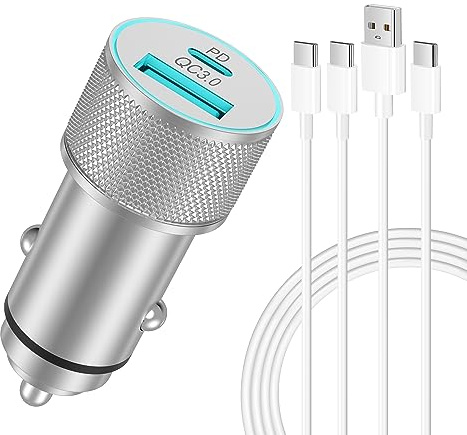Zigarettenanzünder USB C Adapter mit Typ-C Ladekabel für iPhone 17 Air 16 15 16e Pro Max, Samsung S25 S24 S23 Ultra, Google Pixel 9 8 7, 38W 2-Port PD/QC Kfz Ladegerät 12V/24V Steckdose