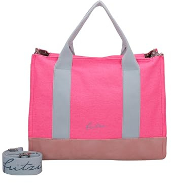 Fritzi Canvas Tote Bag Uni Shopper Damen Handtasche 29,5 x 40 x 14 cm – Schwarz, Rosa, Orange, Light Purple, Mint-Salbei, Blau, Pink, Gruen, Lila, Mint-Pastell, Braun, Rosa, Beige, Gelb