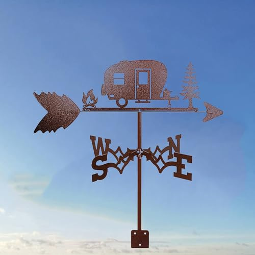 YUZDNM Wetterhahn - Wetterhahn Fürs Dach - Wetterfahne, Glücklicher Camper Silhouette Windfahne Windanzeiger Richtung Anzeige Edelstahl Wetterhahn Dekoration Ornament Weather Vane
