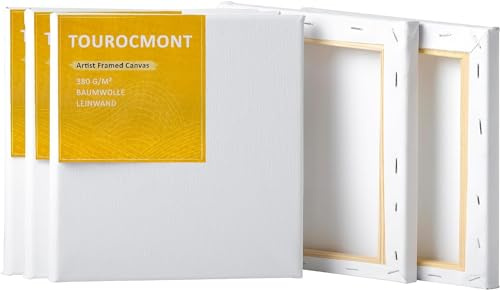 5er-Set Leinwand 20x20 cm aus Baumwolle 380 g/m² Leinwände zum bemalen 100% Säurefrei mit 17mm Stärke weiß grundiert für Acrylfarbe, Ölfarbe, Gouache