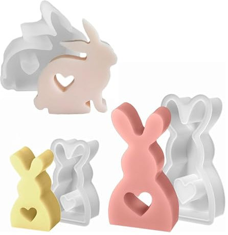 Ostern Kaninchen Silikonformen Gießformen, Hasenform für Ostern, Ostern Hase Backform, Niedliche 3D Kaninchen Kerze,Osterhase Silikonform for Gips, Sojawachs Kerzen, Handwerk (3 Stücke)
