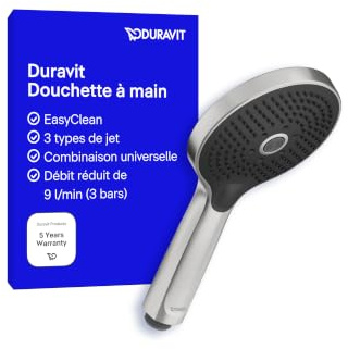 Duravit Universal Duschkopf, Handbrause mit 3 Strahlarten (Rain, IntenseRain, SoftRain), Handbrause rund (Ø 120mm), Brausekopf reinigungsfreundlich, Edelstahl Gebürstet
