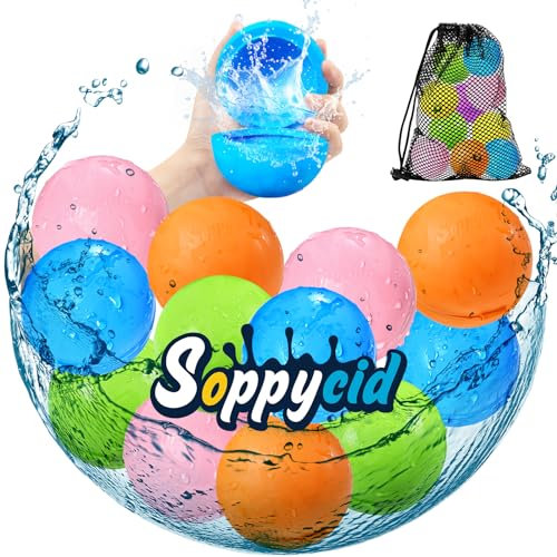 SOPPYCID 12 StüCk Wasserbomben Wiederverwendbar Pool Spielzeug,Wasserbomben SelbstschließEnd Wasserballons Wiederverwendbar Wasserspielzeug Party,wasserspielzeug Pool,Wasserspielzeug Kinder Outdoor