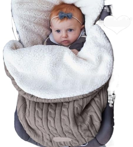 Juaugusep Baby-Schlafsack für Neugeborene, warmer Baby-Schlafsack, Winter, Neugeborene, Strickwolle, Wickeldecke, Kinderschlafsack, Fußsack, Kinderwagen, gestrickter Schlafsack, Nestsack (Khaki