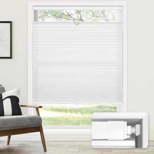 LazBlinds No Tools No Drill Cordless Cellular Shades, Top Down Bottom Up (TDBU) Honeycomb Shades for Home, Light Filtering Thermal Insulation Blinds for Windows, 22 W x 48 H, White