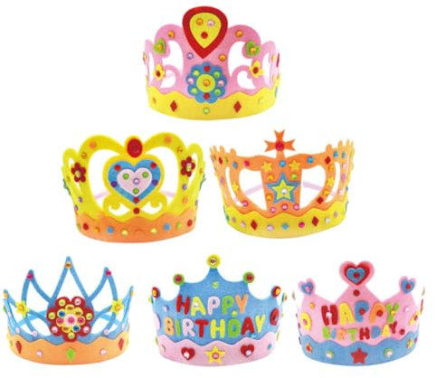 VICASKY Geburtstagskronen Set 6er Pack Jungen und Mädchen Krone Bastelset Partyzubehör Hutmacher Bastelset für Kinderfeier