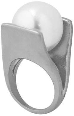 IMINI Grande Anello con Perla per Donne e Ragazze Anello con Perle Fascia per Dita Grossa Anelli di Fidanzamento Anelli di Nozze in Acciaio Inossidabile (8, Argento)