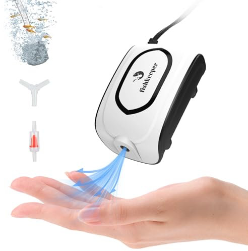 fishkeeper Aquarium Luftpumpe, 180 L/H Mini Sauerstoffpumpe für Aquarien, Luftsprudler Membranpumpe mit Luftstein bis zu 200L, Leistungsstarker Komplettes Aquarium Zubehör Set, 3 Watts