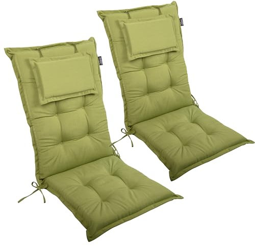 LILENO HOME Gartenstuhl Auflagen als [2er Set - Hochlehner] in Grün - Bequeme Liegen als Sitzauflagen für Gartenmöbel - Stuhlkissen für Gartenstühle und Klappstühle MAR