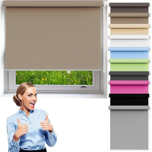 Verdunkelungsrollo Klemmfix 80 x 120 cm Hitzeschutz Und Sichtschutz, Hitzeschutz Seitenzugrollo für Fenster Und Tür, Braun