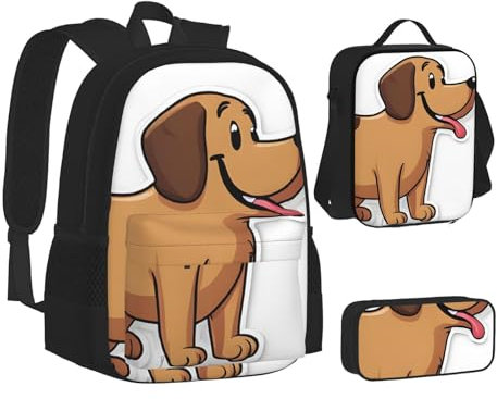 UENFFKDAP Lustiger Dackel-Rucksack Set, mit Lunchtasche und Federmäppchen, große Kapazität, Schultasche, leichter Freizeitrucksack