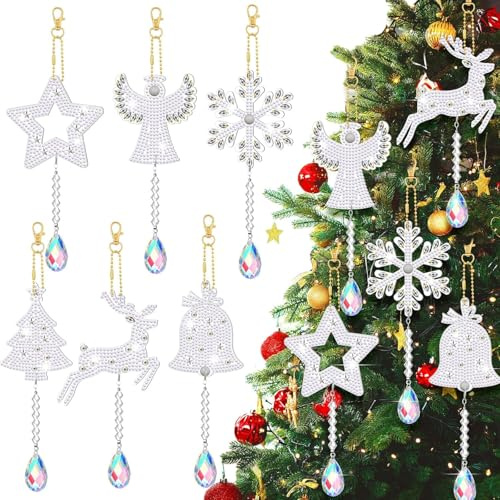 6 Stück Diamond Painting Weihnachten Set, 5D Diamond Painting Anhänger, Doppelseitige DIY Schlüsselanhänger Weihnachten, DIY Diamant Kit für Kinder und Erwachsene Anfänger