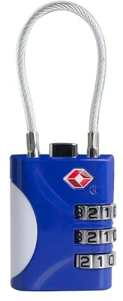 UP Security Cadenas TSA approuvé pour valise, petit cadenas à combinaison avec câble, cadenas de voyage pour bagage, casier, salle de sport, armoire, coffre à fusil, sac à dos, fermeture éclair (Bleu)