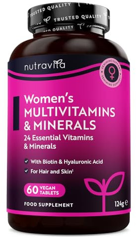 Nutravita Multivitamin Tablets for Women for 2 Months of Supply, Essentials Womens Vitamins and Minerals with Hyaluronic Acid Biotin Vitamin B Complex, Vegan Vitamins for Hair, Skin, Immune System