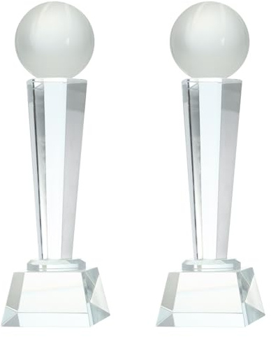 sourcing map Lot de 2 trophées en verre de cristal avec boîte, 22,9 x 7,1 cm, prix champions de basket-ball, décoration de table, tournois, compétitions sportives, presse-papier, transparent