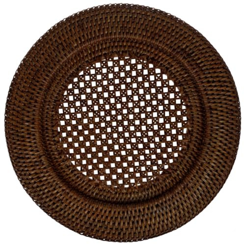 fiolini Platzteller Rattan Rund Ø 32 cm, braun, handgefertigt - Dekoteller, Unterteller, Platzteller für Teller (Dark Mokka)