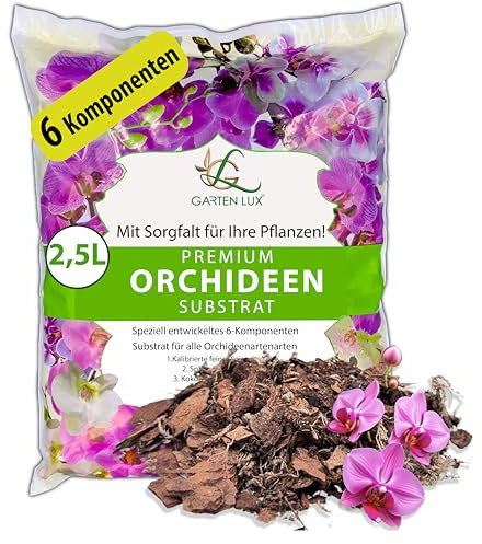 Garten Lux Premium Orchideenerde 2.5L-6-Komponenten Orchideensubstrat für gesundes Wachstum und optimale Pflege Ihrer Orchideenpflanzen-Ideales Substrat für alle Orchideenarten