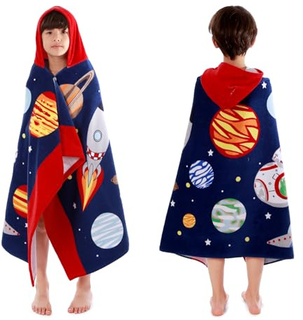MOKANI Toallas de algodón con capucha para niños, supersuaves, gruesas y superabsorbentes, 50 x 30 pulgadas, toallas de baño de playa para niñas y niños de 3 a 12 años, cielo estrellado