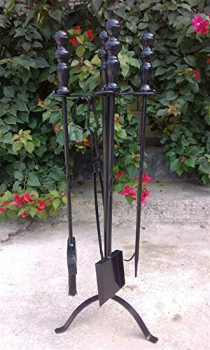Juego de 5 Herramientas para Chimenea, de Hierro Forjado Negro Antiguo, para fogatas de Interior y Exterior, hogar de Estufa de leña, Pinzas, Pala, Cepillo, atizador y Soporte.