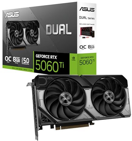 ASUS Dual NVIDIA GeForce RTX 5060 Ti OC Edition, Scheda Grafica da 8 GB GDDR7, 128 Bit, PCIe 5.0, 2,5 Ventole Axial-Tech, 1 HDMI 2.1, 3 DisplayPort 2.1, GPU Tweak III, Bianco, DUAL-RTX5060TI-O8G