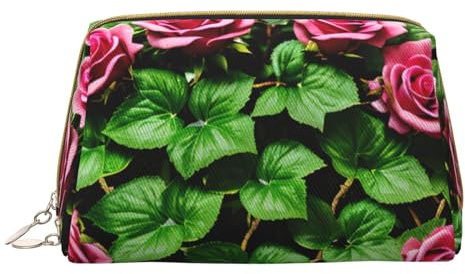 Neceser de piel con cierre de cremallera, diseño floral de hiedra rosa con hojas, White, Talla única