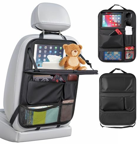 Organizador Asiento Coche Múltiples Bolsillos Protectores de Asiento Trasero Niño, Gran Capacidad Organizador de Coche Niños con Mesa Plegable Impermeable y Resistente