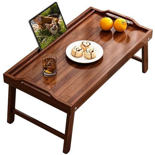 Plateau de lit pliable portable avec côtés surélevés, table de service en bois multi-usages, table d'ordinateur portable et table basse pour canapé et siège de fenêtre
