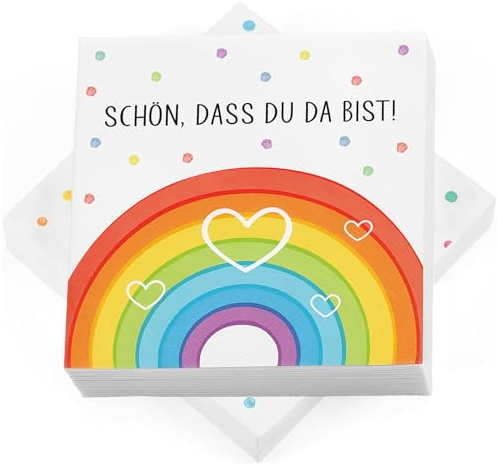 40 Stück Servietten Einschulung mit SCHÖN DASS DU DA BIST, Tischdekoration für Die Einschulung Schulanfang - Moderne Weiße Papierservietten als Tischdeko Party Feiern Deko Schulkind Deko Vintage
