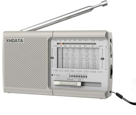 XHDATA D219 UKW/FM/AM Radio Batteriebetrieben Weltempfänger MiniRadio,Radio Retro für Haushalt Outdoor Camping Wandern TragbaresRadio Weiß