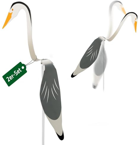 GARDIGO® Heron Defence Scarer - Set of 2 | Realistic Heron Garden Figure | Bird Repeller for Pond and Garden | Wind Turning with Ground Pin | Protection against Herons