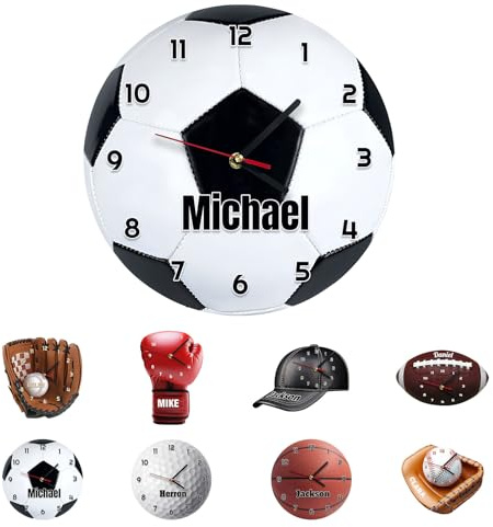 Orologio da Parete Personalizzato Nome, Custom Calcio Tema Orologio | Orologio da Parete Silenzioso Personalizzato con Nome, Decorazione Domestica con Nome, Regalo per Gli Amanti del Calcio