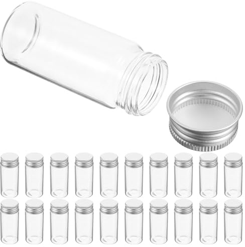 CATIEBYE 24pcs Clear Glass Test Tubes with Sealed Caps Leakproof Vials for Dry Powder and Liquid Packaging Secure Tight Seal Suitable for Science Parties and Sample Storage