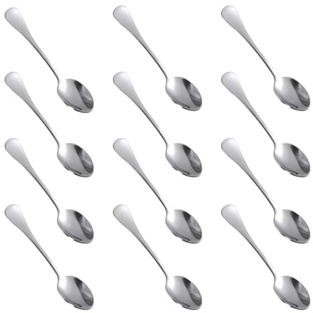 lasuroa 12pcs Stainless Steel Tiny Seasoning Spoons, 9cm/3.54in Small Condiment Scoops SUS 304 Mini Teaspoons Espresso Spoons Tools for Jars Sugar Tea Honey & Seasoning Dispensing (Silver) | SUS 304 Mini Teaspoons Espresso Spoons Tools for Jars Sugar Tea Honey & Seasoning Dispensing (Silver)