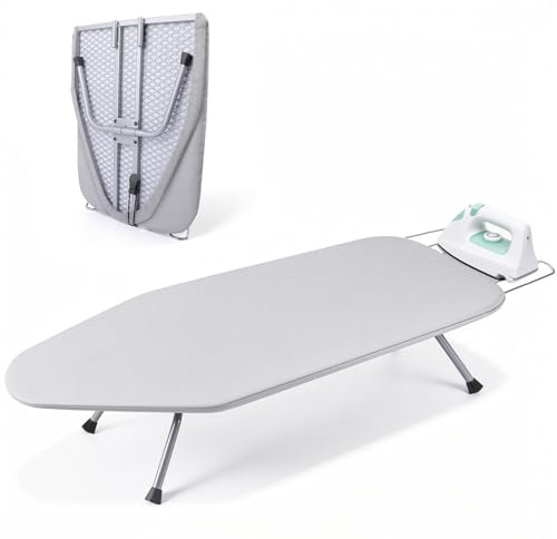 Dayacoco Table Top Ironing Board, Portable Small Ironing Board, Folding Ironing Board with Iron Rest and Anti-Skid Feet - Perfect For Small Spaces, 81 x 31 cm, Silver