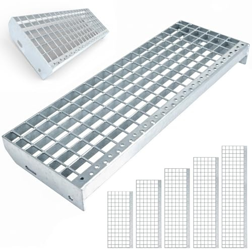Durabern Metallstufe 240, 270 mm | Verzinkt Treppenstufe | Treppen aus Metall Gitterroststufen 600/700/800/900/1000 Laufrost Stufe Tritt - ideal für Innen & Außen