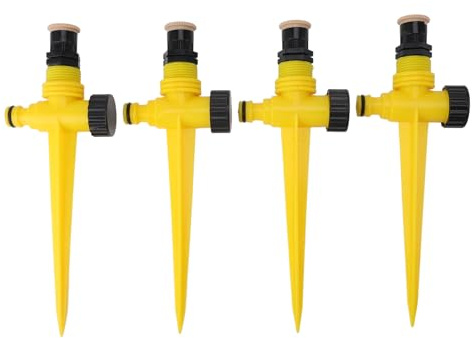 ERYUE Irrigatori da Giardino Rotanti Automatici a 360 Gradi Efficienti per Cortile, Patio, Giardino Esterno, 4 Pezzi Irrigatori da Professionali per Prato, Materiale ABS (Giallo)