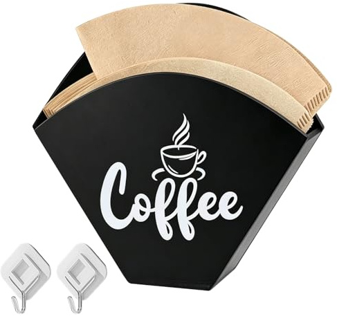 WPPQWP Kaffeefilterhalter Filtertütenhalter aus Holz Kaffeefilter Aufbewahrung Schwarz Wandfilterhalter mit 2 Haken, Raumsparender Kaffeezubehör-Organizer Für Küchen, Cafés, Büro (Holz)