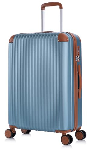 Rocklands London Suitcase Medium 24 Inch Hard Shell Lightweight Checked Luggage 4 Dual Spinner Wheels Trolley Bag | Telescopic Handle, TSA Lock Travel Bag Medium Suitcase, Ice Blue