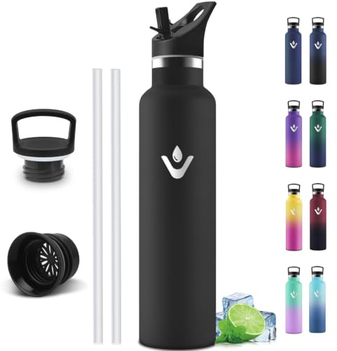 Motswedi Borraccia Termica 1l, a Prova di Perdite, Bottiglia Termica, Cantimplora Acciaio Inox, Freddo 24h Caldo 12h, Borracce Termiche per Sport, Palestra, Ciclismo, Bicicleta, Nero