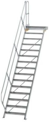 Scala in alluminio con piattaforma 45 °, gradini larghezza/profondità 800/240 mm Stufe numero 15, altezza 3,12 m